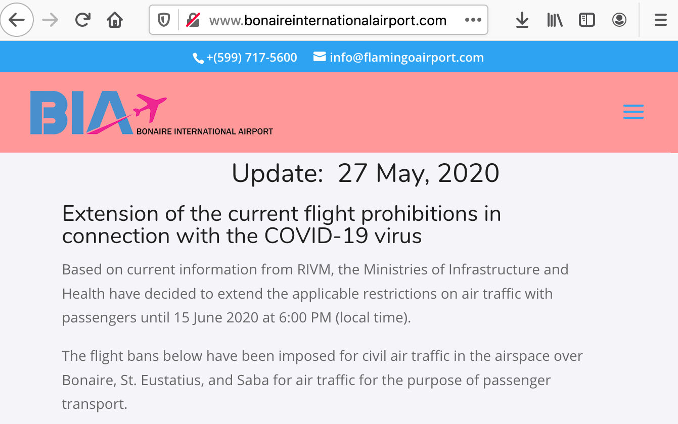 Bonaire International Airport - May 27, 2020 Update